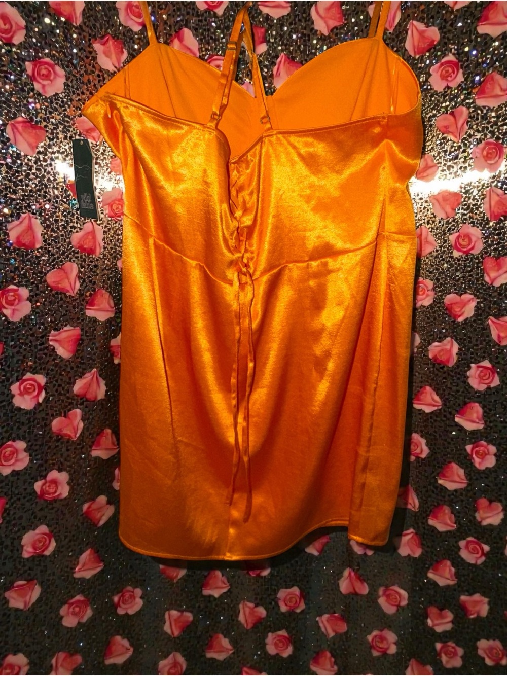 Wild Fable Orange Satin Lace-Up Dress XXL | Vibrant Statement Piece - Picture 6 of 16